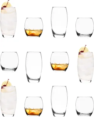 Produktbild von Empire 12pc Glaswaren-Set - Gemischt Glas Highball Cocktail Gin-Gläser & Wasser Whiskey Trinkbecher - by LAV
