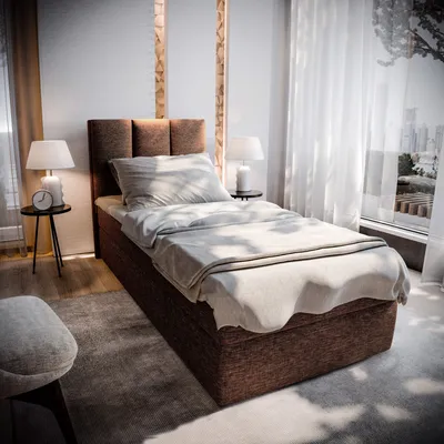 Produktbild von Masseno Boxspringbett MERIL 80 80x200 cm Komplett-Set mit Bonell Matratze und Topper, Polsterbett mit Bettkästen -Braun, SAWANA 16