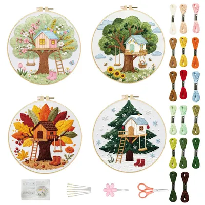 Stickerei-Set für Anfänger, 4-teilig, 20 cm, mit Anleitung