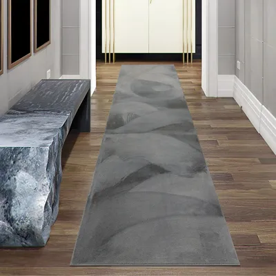 Produktbild von Teppich anthrazit samtig weich Hasenfell-Optik mit sanftem Glanz Größe - 80 x 300 cm