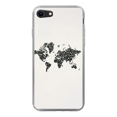 Produktbild von MuchoWow® Handyhülle Schutzhülle Hülle für iPhone SE 2020 Weltkarte - Zahlen - Schwarz Silikon Softcase Handy Hülle - Kartenbesitzer