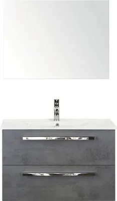 Produktbild von Sanox Badmöbel-Set Seville BxHxT 81 x 170 x 46 cm Frontfarbe betonanthrazit mit Waschtisch Keramik weiß, Waschtischunter