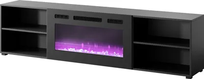 Obrázok produktu pre Televízna skrinka Rollo 200 cm BLACK Matt s elektrickým krbom BLACK Lowboard Sideboard Moderný TV stolík