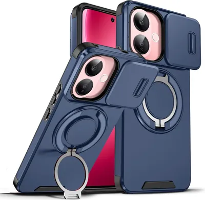 Image de Etui double couche pour Vivo V60 Lite 5G, avec cache-appareil photo coulissant et anneau magnétique Bleu
