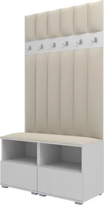 Obrázok produktu pre Šatníková zostava Nela III LUX, čalúnená šatníková skriňa 100 cm s lavicou, stenovými panelmi a úložným priestorom (farba: biela + Trinity 01)