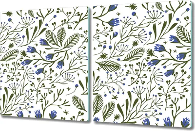 Produktbild von Glas-Herdabdeckplatte Glaskeramikkochfeld-Abdeckung - 2x 40x52 cm - Grüne Äste mit Blaue Blumen