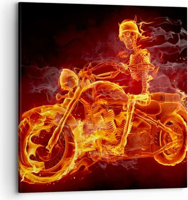 Produktbild von Bild auf Leinwand - Leinwandbild - Motorrad Flammen Skelett - 70x70cm - Wand Bild - Wanddeko - Leinwanddruck - Bilder - Kunstdruck - Wanddekoration - Leinwand bilder - Wandkunst - AC70x70-2652