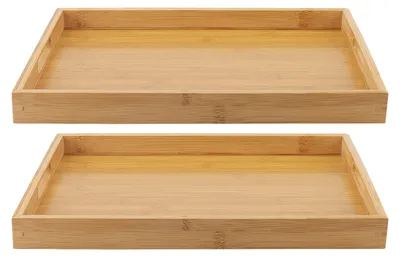 2 Bambus-Servierschalen, 38x25x4 cm, rechteckig, mit Griffen