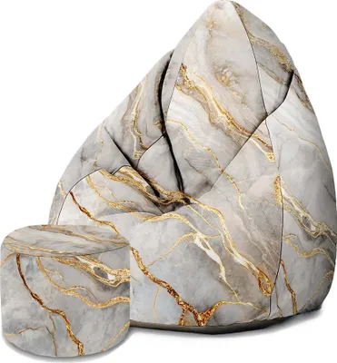 Image de Dreamroots Bean Bag 80x80x120cm Pouf avec dossier et tabouret et housse Coussin de sol Sac Bubibag Pouf avec remplissage avec Gold Fantasy