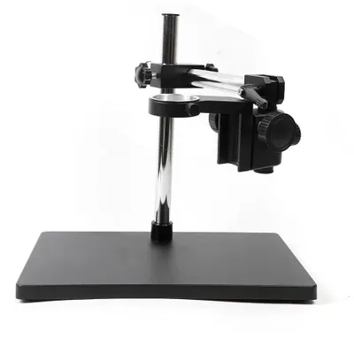 Image de Support de microscope universel - Support de table - Rotation multiaxiale - Course verticale : 1 à 26,5 cm - Hauteur totale : 34 cm - Socle : 37,5 × 24,5 × 2 cm - Plateau coulissant : 20 × 15,8 × 2,6 cm - Noir