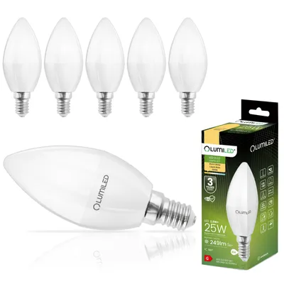 Produktbild von LUMILED B35 E14 LED Lampe 2,5W (ersetzt 25W), 249 Lumen, Kerze Milch Glas Leuchtmittel in Kerzeform 3000K Warmweiß Birne Lampen 180° Grad Abstrahlwinkel Glühbirnen Kerzenbirnen 6er-Pack