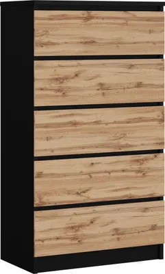 Obrázok produktu pre Komoda s 5 zásuvkami, farba: čierna / dub Wotan, 125 x 70 x 39 cm