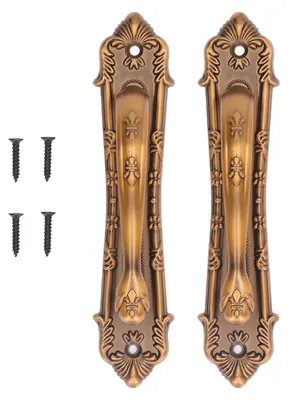 Image de 2 poignées de porte de grange, robustes, en bronze, à fixation en saillie, poignées coulissantes en bois pour armoires de porte
