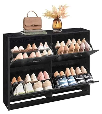 Obrázok produktu pre Skriňa na topánky so dvierkami, 24 x 105,5 x 82,7 cm, čierna (orech)