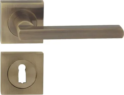 Produktbild von DOMINO Türgriff Drückergarnitur BB-Buntbart Set | quadratische Rosette | Türklinke für Zimmertür, Bürotür, Kellertür & Innentür | Türbeschläge aus Znal  |Bronze |JANE QR M3
