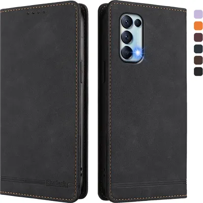 Image de Etui pour Oppo Reno5 4G/Reno5 5G, étui rétro en cuirPolyuréthaneavec support et fentes pour cartes de crédit Noir