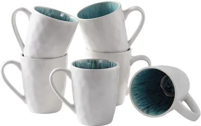 Obrázek produktu pro Sada moderních porcelánových hrníčků na kávu, 6 ks, 470 ml, bílé, velké
