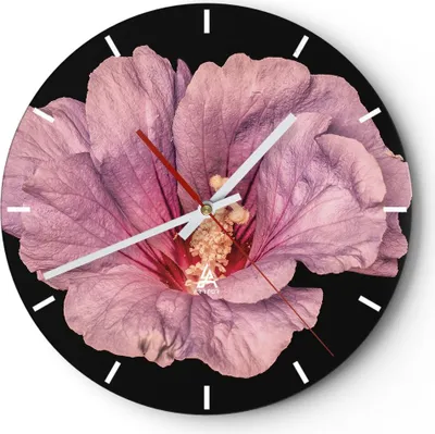 Produktbild von Wanduhr - Rund - Glasuhr - Hibiskus Blume Rosa - 30x30cm - Schleichendes Uhrwerk - Lautlos - zum Aufhängen bereit - Dekoration Modern - Wanddekoration aus Glas - C3AR30x30-4481