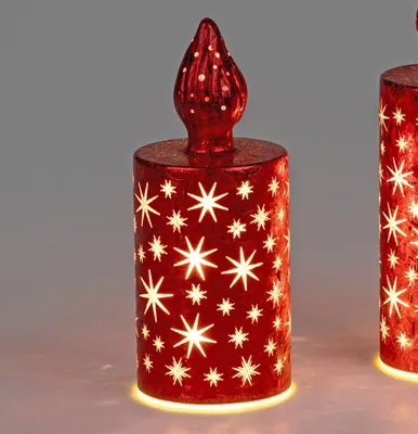 Produktbild von LED Deko Kerze FROSTY STARS Sterne rot H. 17cm aus Glas Formano WA