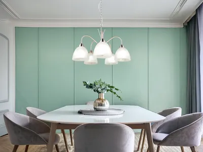 Produktbild von LED Pendelleuchte 5-flammig, Designklassiker Esstischlampe mit Glasschirmen
