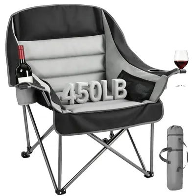 Immagine prodotto di Sedia da campeggio VEVOR (oversize) – Sedia pieghevole con portata massima di 204 kg, sedia da pesca con due portabicchieri e portabicchieri da vino, sedia pieghevole per attività all’aperto come pesca e barbecue, nera e grigia, 1 pezzo.
