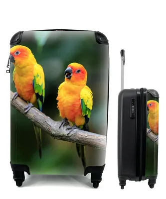 Produktbild von MuchoWow® Koffer Handgepäck Trolley Rollkoffer Kleine Reisekoffer mit 4 Rollen - Zwei Sonnensittiche im Grünen - Cabin Size < 55x40x23 cm & 55x40x20 cm - Fotokoffer - Kabinenkoffer - Boardgepäck - Reise-Box - Reisekoffer - Reisegepäck - Koffer mit Bild - Trolley für Kinder