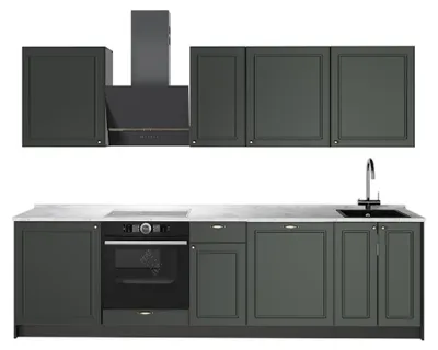 Produktbild von Küchenzeile Vicco Fame-Line Grün-Gold Landhaus/Anthrazit 280 cm, AP Marmor, Model 64167