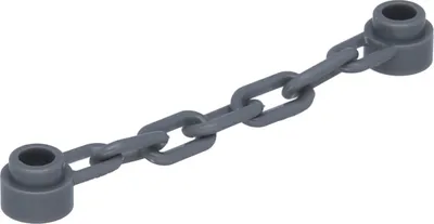 A dark gray LEGO chain with five links and connectors on each end, isolated on a white background.