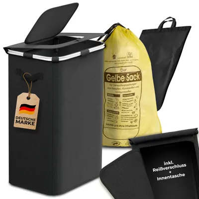 Immagine prodotto di Portasacchetti per rifiuti da 60-120 litri, con coperchio, magnetico, in metallo, colore giallo, per uso esterno