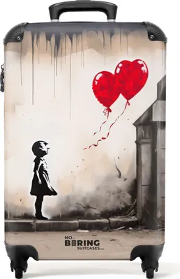 Produktbild von NoBoringSuitcases.com® Koffer Handgepäck Trolley Rollkoffer Kleine Reisekoffer mit 4 Rollen - Mädchen mit Luftballons - Cabin Size < 55x40x23 cm & 55x40x20 cm - Fotokoffer - Kabinenkoffer - BoardgepäckHandgepäck Koffer 55x35x20 cm, 36L,