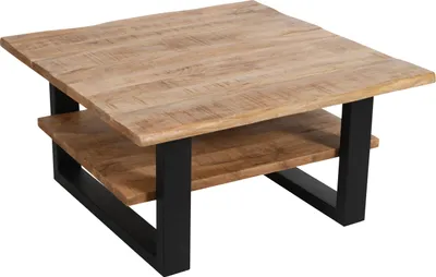 Produktbild von Couchtisch Baumkante 90 x 90 cm Mango massiv + rough schwarz PATRICK