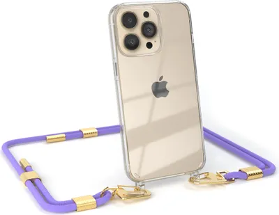 Produktbild von EAZY CASE Handykette für Apple iPhone 13 Pro, Transparente Silikonhülle mit Band, Clear Case, abnehmbar in  Violett
