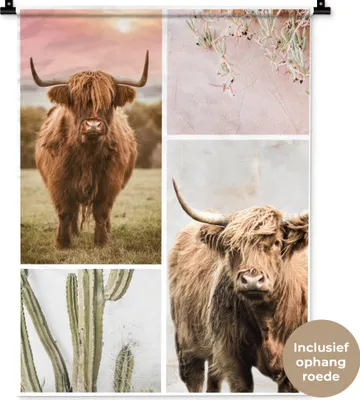Produktbild von MuchoWow® Wandteppich Wandbehang Schottisches Hochlandrind - Tiere - Pastell 60x80 cm Tapisserie Dekoration Wandtuch - Decke - Wandtücher - Wohne