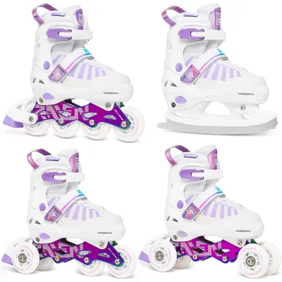 Produktbild von RAVEN Oxen 4in1 Inline Skates Inliner Quadskate Rollschuhe für Kinder und Erwachsene mit Schlittschuhen verstellbar White/Neo Chrome 34-37 (M)