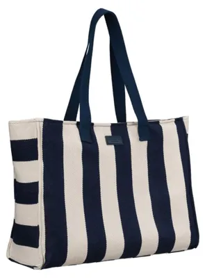 Obrázok produktu pre Peterson dámska plážová taška z polyesteru biela modrá pruhovaná 45 cm