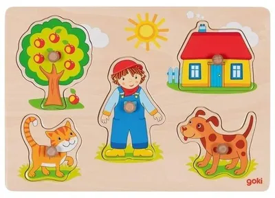 Obrázek produktu pro Puzzle drewniane z uchwytami Kot, pies i inne zwierzęta Goki