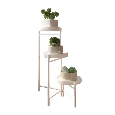 Imagen del producto de Soporte de plantas metálico de 3 niveles, giratorio y plegable, para macetas, ideal para balcones y espacios interiores. Color: blanco