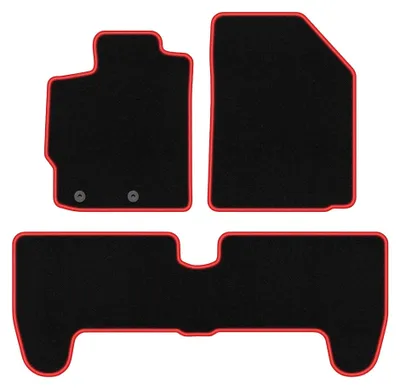 Produktbild von Velours-Fußmatten für Toyota Yaris II 2005-2011 (Schrägheck) – 3-tlg, Schwarz/Rot, passgenau – Wielganizator CARLUX