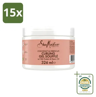 Productafbeelding van 15 x Shea Moisture Kokosnoot & Hibiscus Krulgel Soufflé - 326 ml - Verpakking met 15 stuks