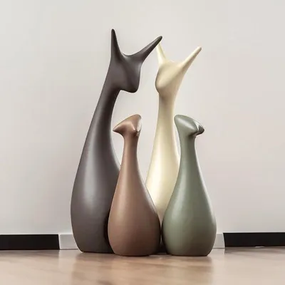 Image de Groupe de cerfs en céramique - Pièce unique - Charmant