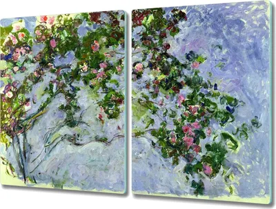 Produktbild von Coloray Herdabdeckplatte 2x40x52 cm Schneidebrett Kochplattenabdeckung Küchenbrett Hackbrett - Natur Blumen Claude Monet