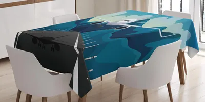 Obrázok produktu pre ABAKUHAUS Letisková obrus, digitálna ilustrácia lietadla vzlietajúceho z dráhy na pozadí hôr, 140 x 200 cm, viacfarebný