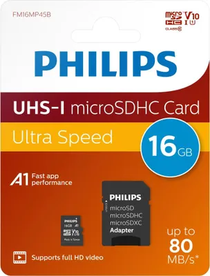 Zdjęcie produktu dla Philips FM16MP45B - Karta pamici flash (w zestawie adapter microSDHC/SD) - 16 GB - Klasa 10 - microSDHC UHS-I