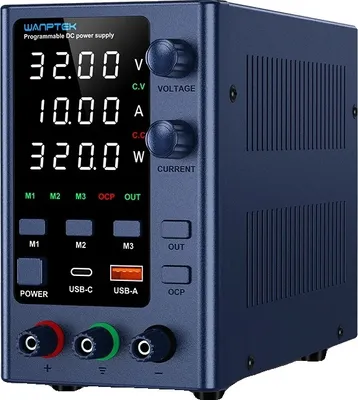 Zdjęcie produktu dla Regulowany zasilacz DC, napięcie wyjściowe 0~32V, prąd wyjściowy 0~10A, niebieski EPS3210, 220V