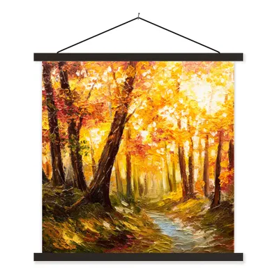 Produktbild von MuchoWow® Textilposter Gemälde - Herbst - Wald - Ölgemälde 60x60 cm mit schwarzem Rahmen - Posteraufhänger