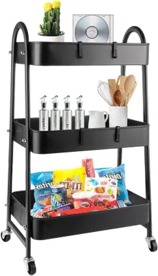 Produktbild von Metallwagen 3 Ebenen 42x30x85cm Schwarz
