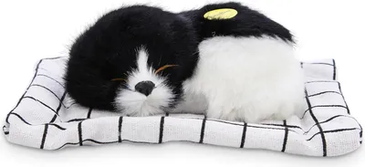Produktbild von Schöne Simulation Tier Puppe Plüsch Schlafende Hunde Kinder Stofftiere Mit Sound Schwarz Weiß