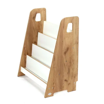 Produktbild von Kids Helper Bücherregal Eiche Weiß Kinderregal Frontalregal Montessori Kindermöbel MDF