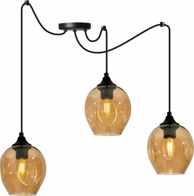 Obrázek produktu pro Prage Spider závěsná lampa - závěsná lampa ve tvaru pavouka - stropní lampa - pavoučí lampa se 3 hlavami - závěsná lampa z kovu a skla - medová