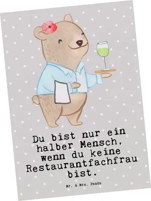 Produktbild von Mr. & Mrs. Panda Postkarte Restaurantfachfrau Herz - Grau Pastell - Geschenk, Lustig, Grußkarte, Restaurant, bildkarte, Ausbildung, Fotokarte, Postkarten, Spruch
